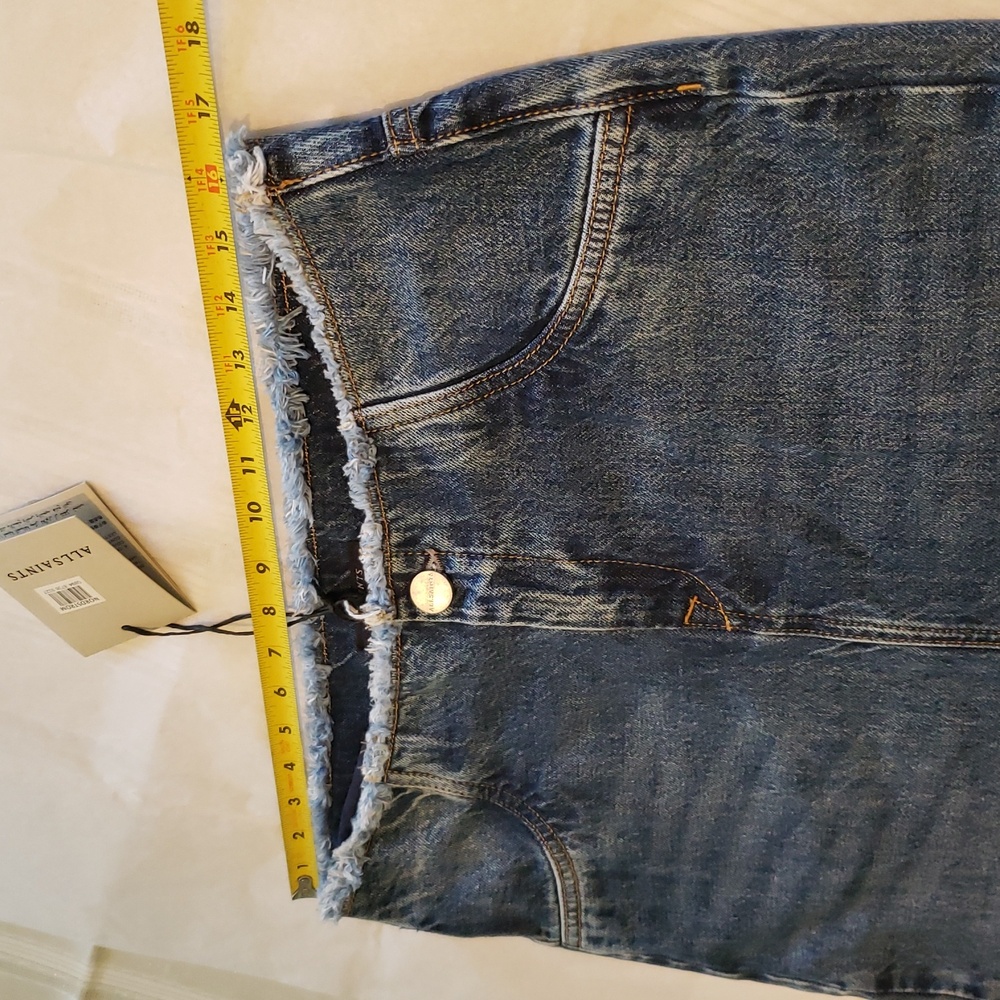 AllSaints NEW Skirt 'Cyra' Maxi Blue Denim Jean Frayed Waist Front & Back Slits - Picture 7 of 14